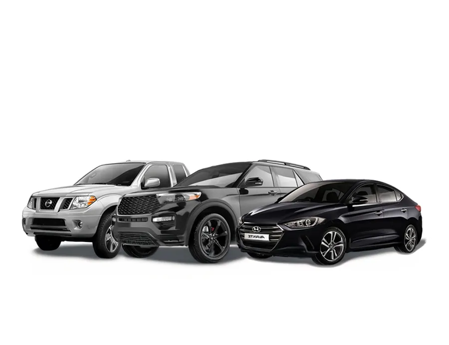 A pickup truck, an SUV and a sedan parked side by side