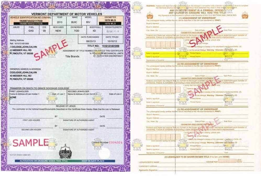 Vermont certificate of title