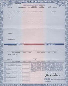 South Dakota certificate of title