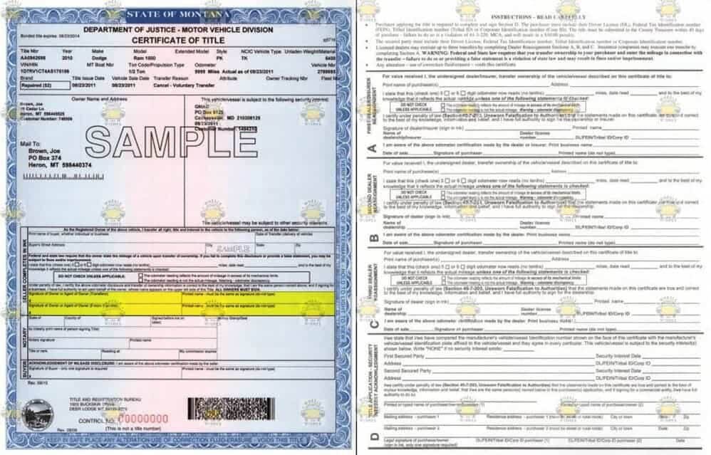 Montana certificate of title
