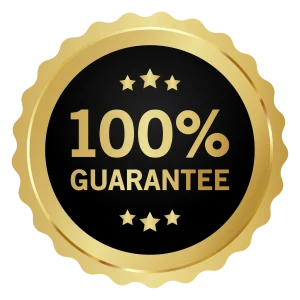 A 100 percent money back guarantee badge.